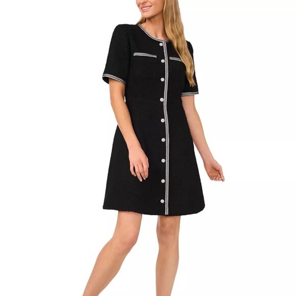 CeCe, Women's Tweed Short-Sleeve Button-Front Shift Dress, Size 4 - Picture 1 of 5